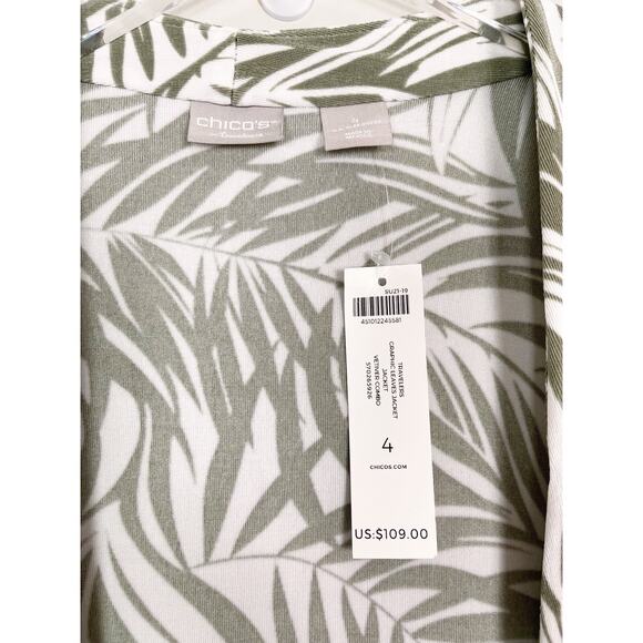 NWT Chicos Travelers Set Green Leaf Print White Printed Set Size 2X XXL 4 - Picture 7 of 12